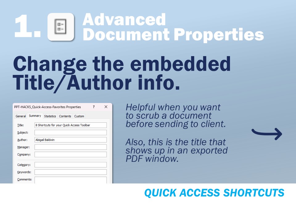 Quick Access Toolbar - Advanced Document Properties
